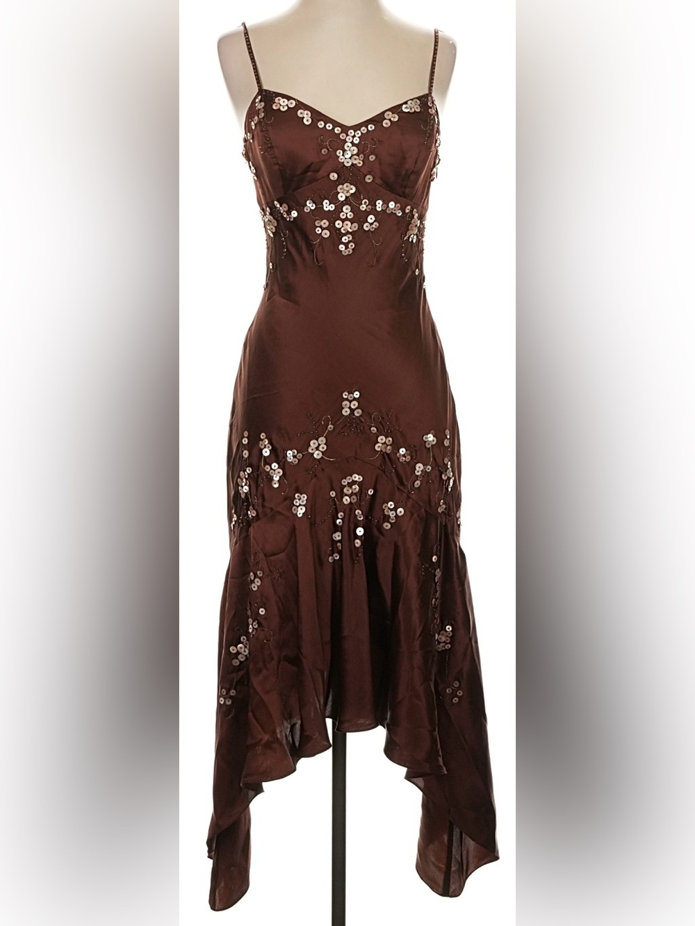ECI Vintage Silk Sequined Dress in Brown Size 4